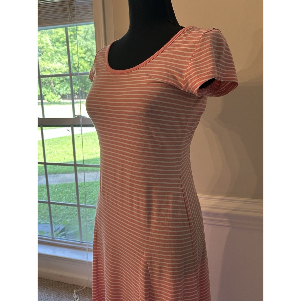 Lauren Ralph Lauren Maxi Dress PM Pink White Striped Cotton Scoop Neck Flare - Picture 3 of 7